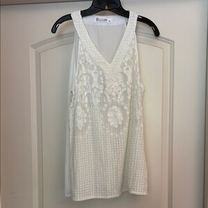 New York & Company White Floral Lace Tank Top